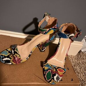 SHEIN Multicolor Snake-Print Ankle-Strap Block Heels
